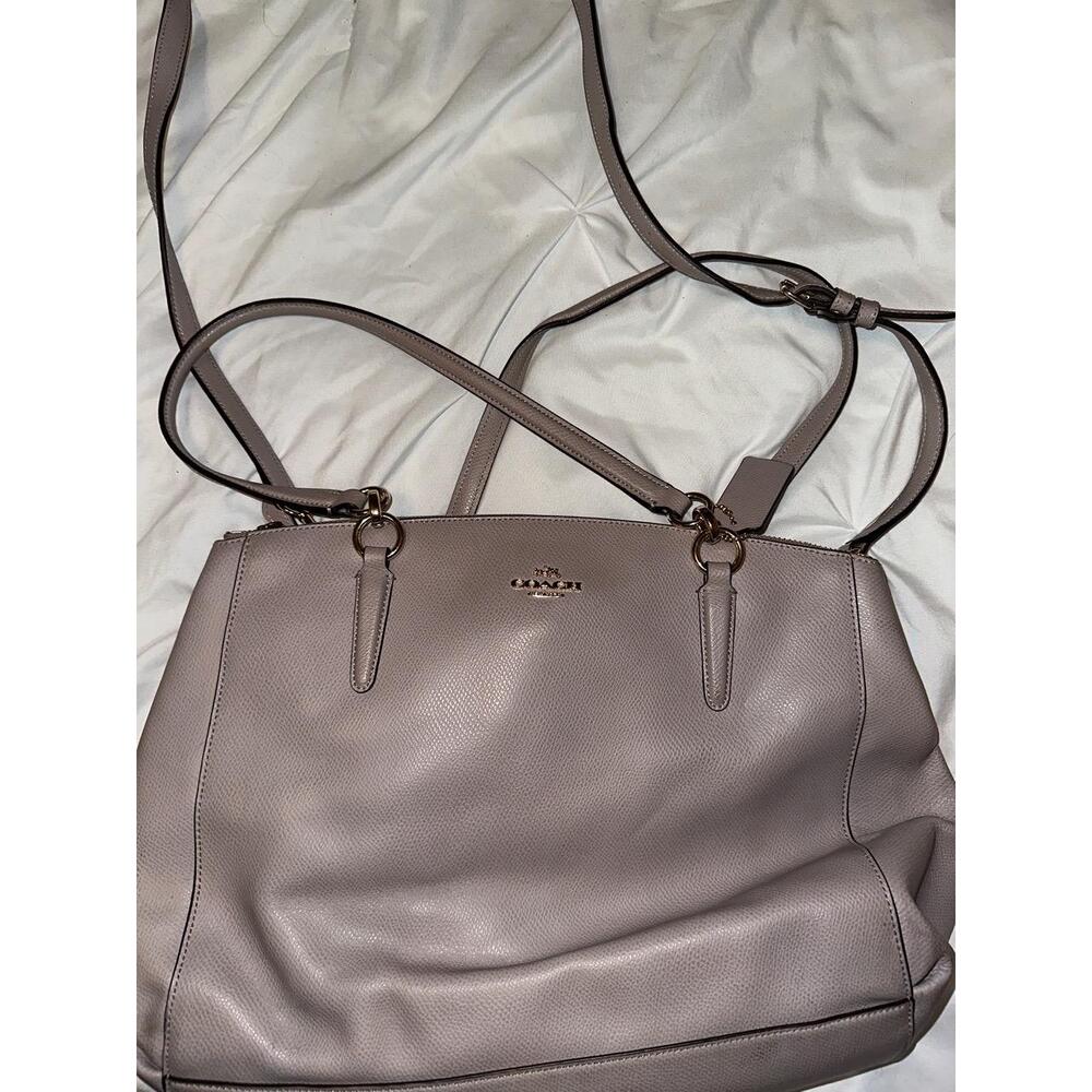 Coach Taupe Mauve Leather Dual Handles Crossbody Strap Tote Bag Womens Purse